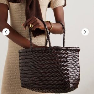 dragon diffusion bamboo triple jump woven leather tote - big in dark brown